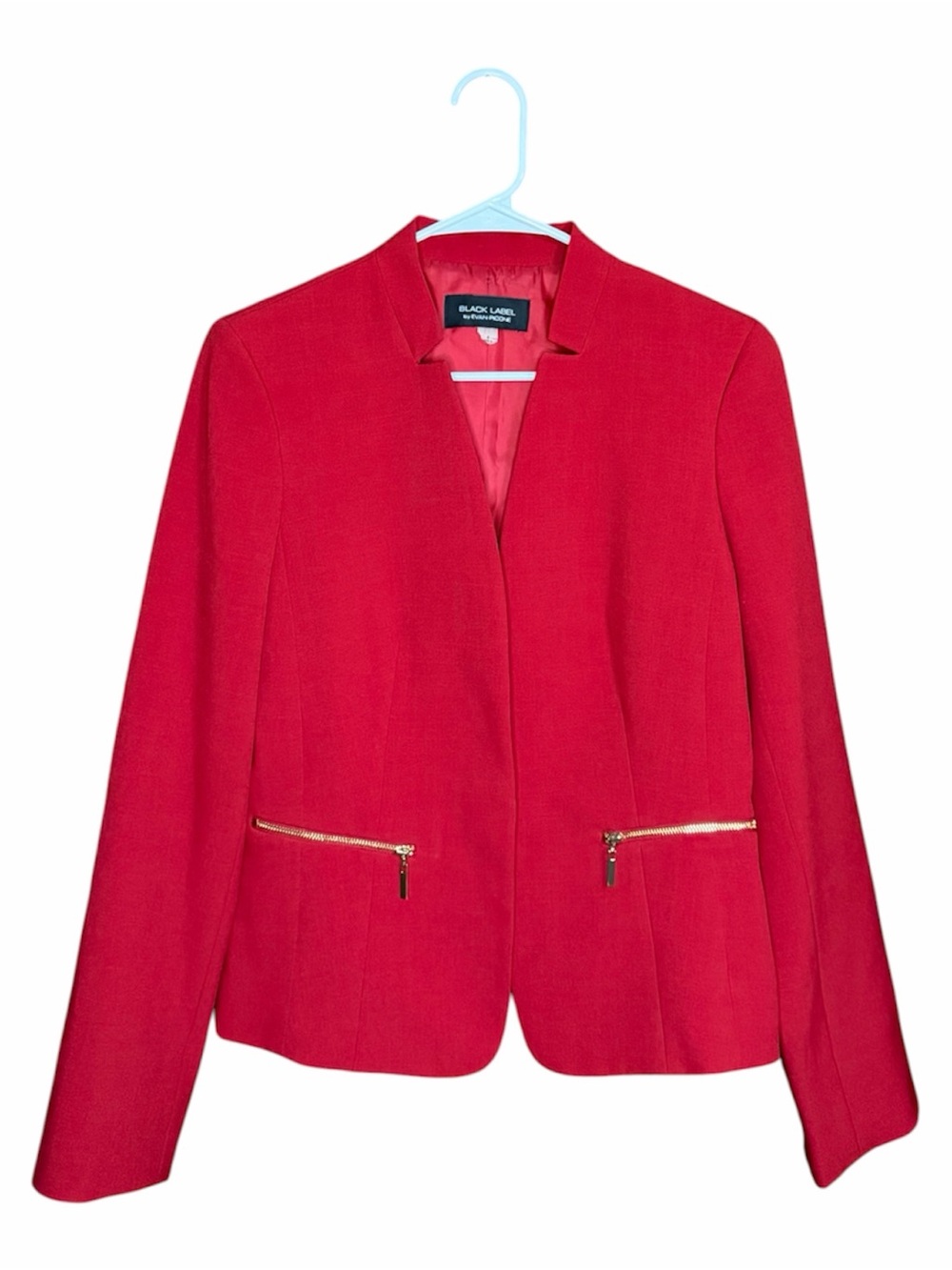 Evan Picone Red Open-Front Blazer with Gold Zip Pockets